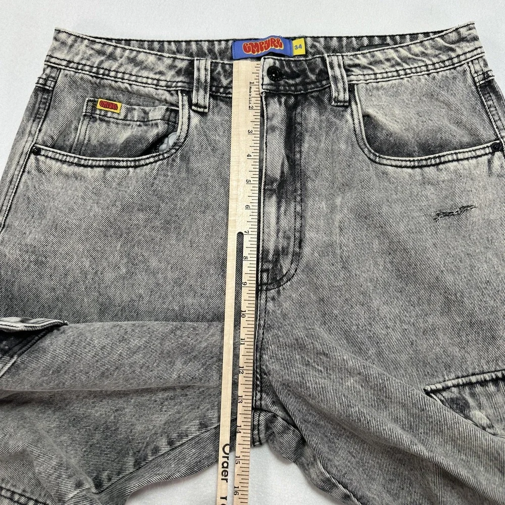 Empyre Jeans Mens 34x30 Gray Relaxed Wide Leg Cargo Acid Wash Denim Streetwear